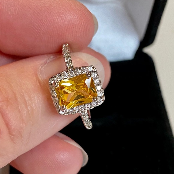 925 Sterling Silver Yellow Canary CZ Halo Ring - Picture 8 of 12